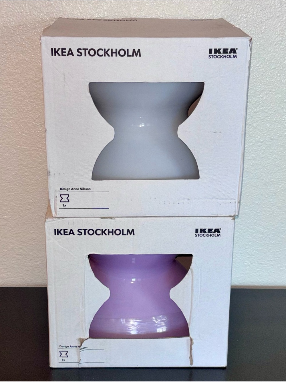 Set of 2 NOS Vintage IKEA Stockholm Diabolo XL Vases by Anne Nilsson Collectible